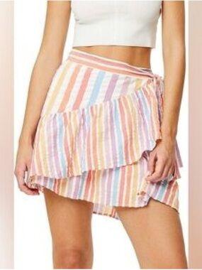 Roller Rabbit Rainbow Striped Ruffle Mini Tie Wrap Apron Skirt Lined Cotton